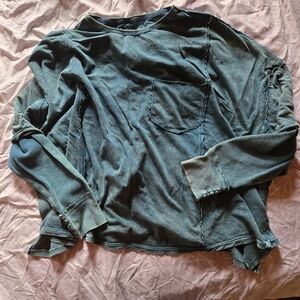 We The Free Distressed Teal Long Sleeve Tee